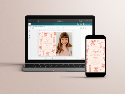 Whimsical Pink Bows Girl Birthday Party Invitation Bundle