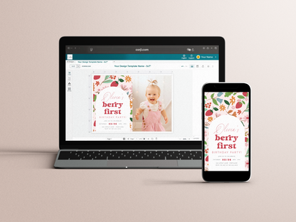 Retro Strawberry Berry First Birthday Party Invitation Bundle