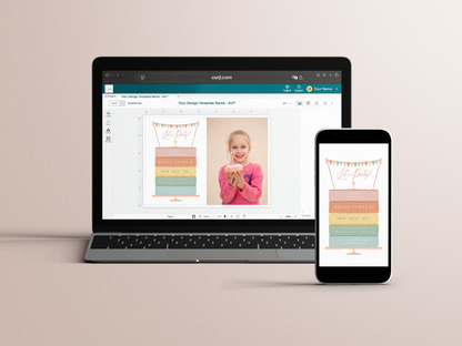 Rainbow Layer Cake Girl Birthday Party Invitation Bundle