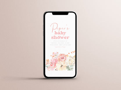 Retro Watercolor Floral Girl Baby Shower Invitation Bundle