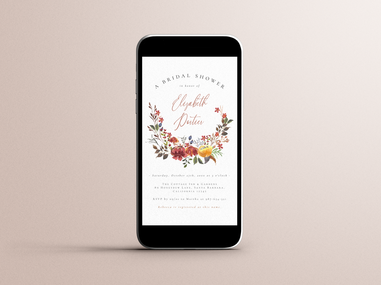 Boho Floral Fall Wildflower Bridal Shower Invitation