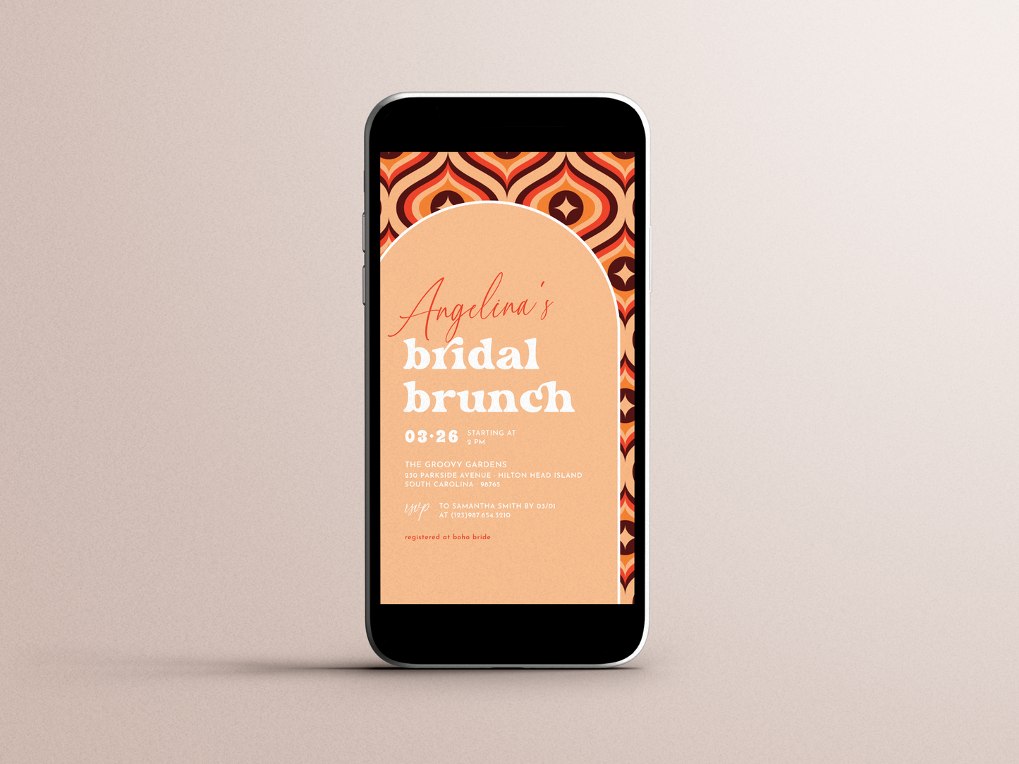 Boho Arch Retro Bridal Brunch Invitation