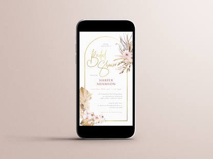Pampas Grass & Gold Arch Boho Floral Bridal Shower