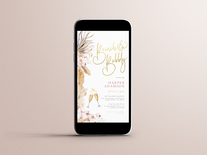 Boho Floral Pampas Grass Bridal Shower Invitation