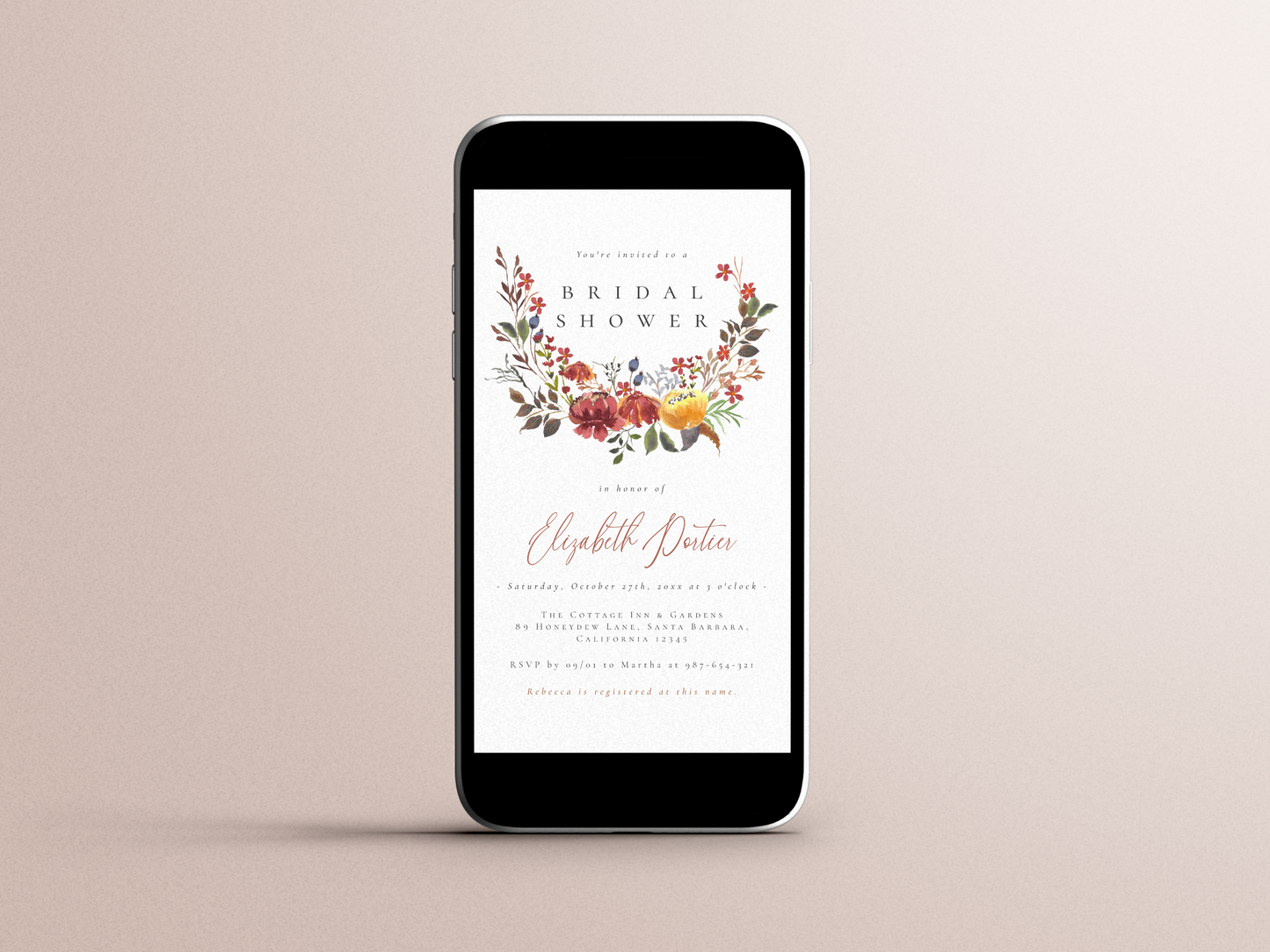 Boho Floral Fall Wildflower Bridal Shower Invitation