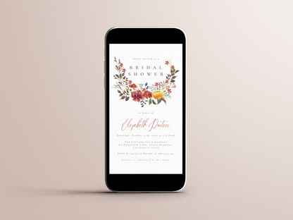 Boho Floral Fall Wildflower Bridal Shower Invitation