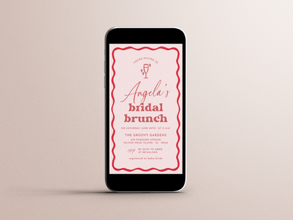 Wavy Pink Retro Bridal Brunch Invitation